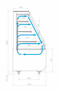 Витрина кондитерская Carboma KC70 VM 0,6-2 STANDARD 9005 (открытая, скошенная боковина, версия 2.0)